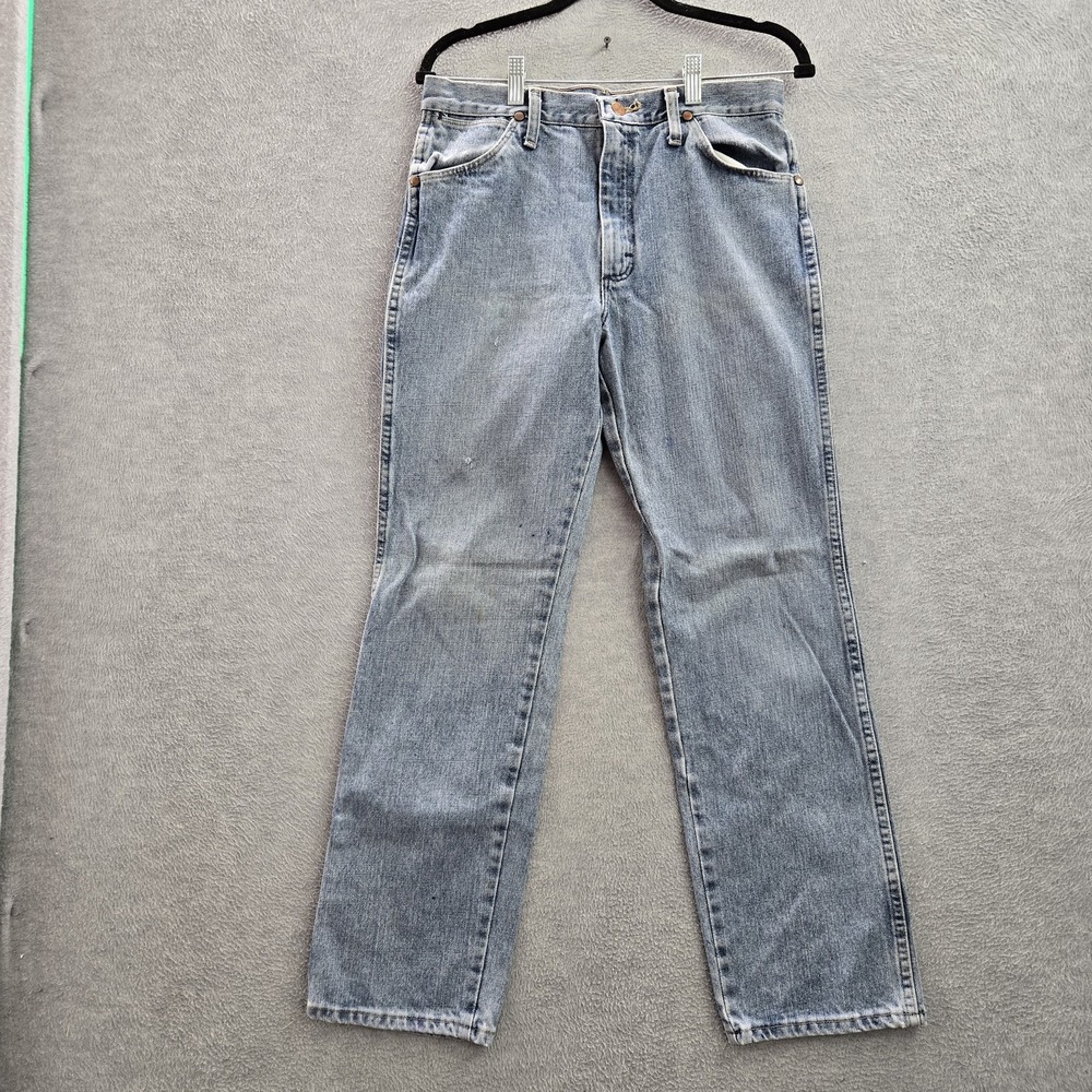 Wrangler Men Jeans 31X30 Light Blue Cowboy Cut Slim Fit Denim Classic Logo READ